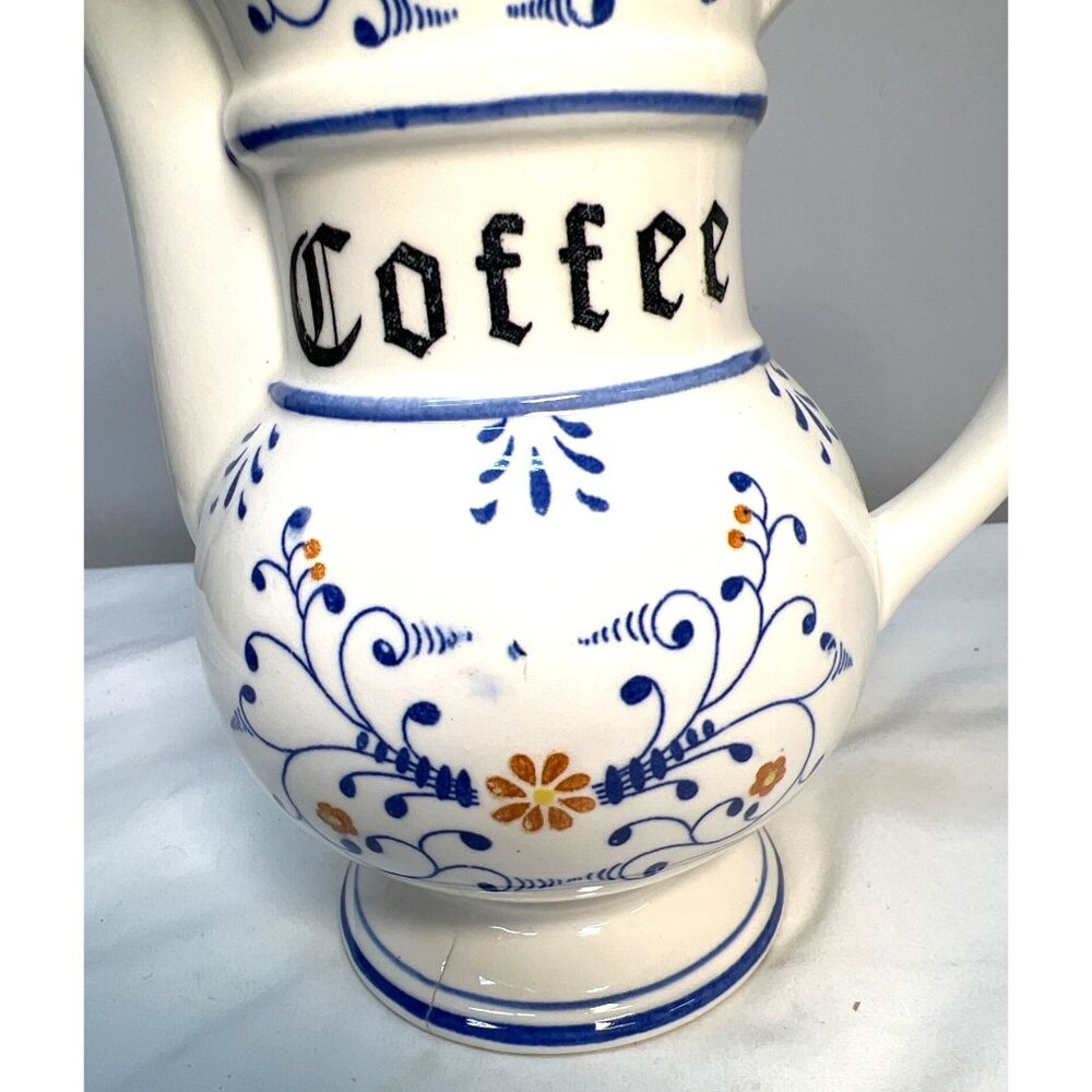 Vintage Acson Ceramic Coffee Pot With Lid Blue & White Floral Design - Picture 2 of 8